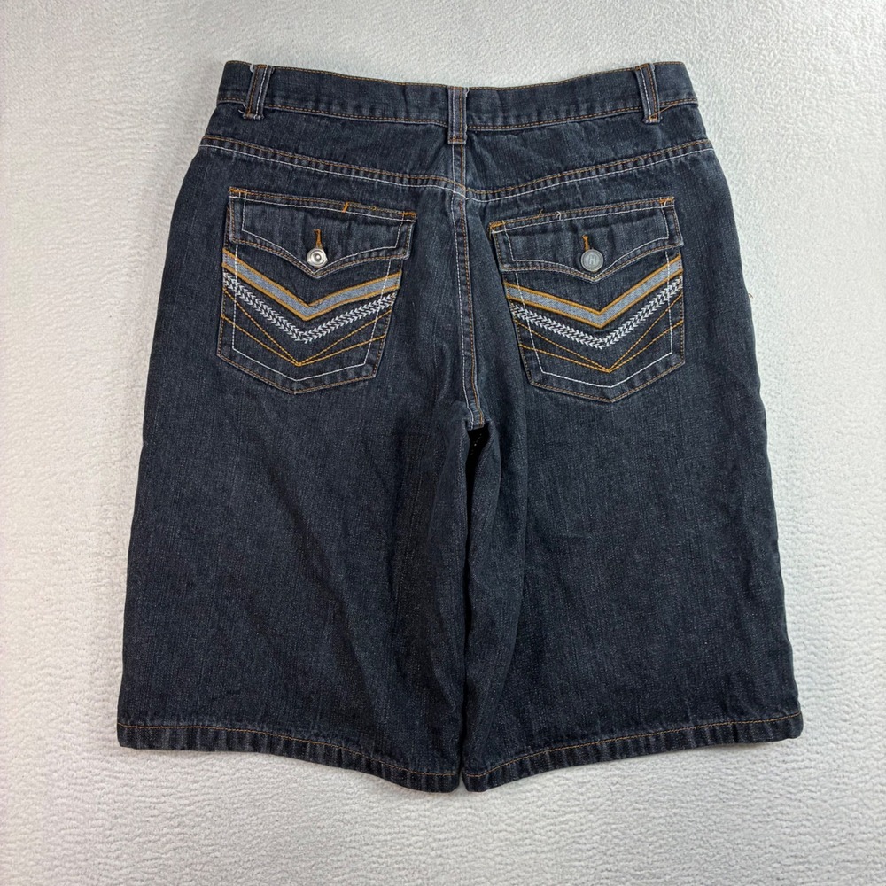 Y2K Hova Baggy Jean Shorts Men 36x13 Black Jorts Embroidered Denim Loose Relaxed